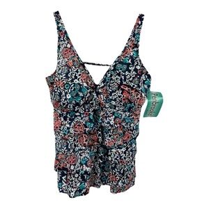 NWT’S PENBROOKE Women's Floral Ruffle Tankini Multicolor bathing suit top 18W